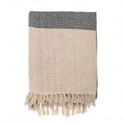 Bloomingville Grey / Neutral Fringed Throw - Eco Cotton - Indoor/Outdoor Soft Furnishings