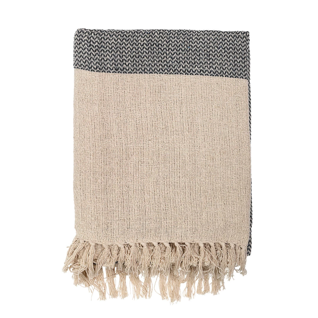 Bloomingville Grey / Neutral Fringed Throw - Eco Cotton - Indoor/Outdoor Soft Furnishings 1 Bloomingville Grey / Neutral Fringed Throw - Eco Cotton - Indoor/Outdoor Soft Furnishings