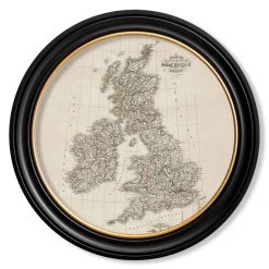 Ashton And Barrow NEW IN! Vintage Map Of Great Britain C.1838 - Round Glass Framed Print - Made In Britain