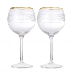 Bloomingville Vilja Pattern Gold Rim Balloon Glasses (Set Of 2)