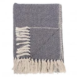 Bloomingville Soft Furnishings Blue Fringed Throw - Eco Cotton - Indoor/Outdoor