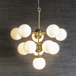 Ashton And Barrow The Gotham 11-Light Statement Pendant Light, Brushed Gold / Gloss White