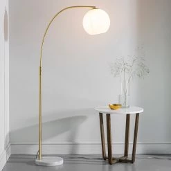 Ashton And Barrow Carlton Glass Dome Floor Lamp With Curved Brass Base