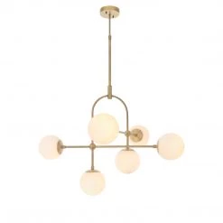 Ashton And Barrow Ceiling Lights Manhattan 6 Bulb Statement Art Deco Pendant Light - Matte Brass