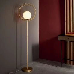 Ashton And Barrow Marilyn Modern Art-Deco Brass Floor Lamp With Glass Ball