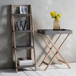 Ashton And Barrow Simple Concrete & Wood Shelving Unit With 4 Shelves - Grey