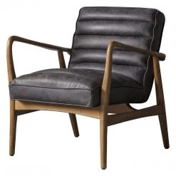 Ashton And Barrow The Daytona Mid-Century Style Armchair - Antique Ebony - Leather