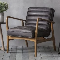 Ashton And Barrow The Daytona Mid-Century Style Armchair - Antique Ebony - Leather