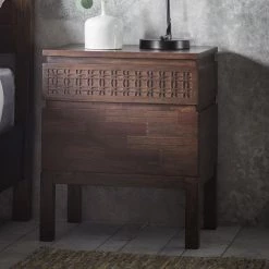 Ashton And Barrow Ashram 2-Drawer Bedside Table Chest - Brown Mango Wood Furniture