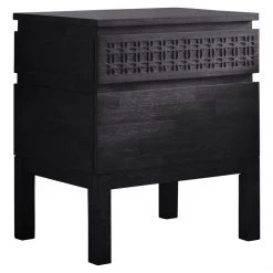 Ashton And Barrow Ashram 2-Drawer Bedside Table Chest - Black Mango Wood