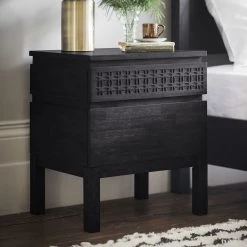 Ashton And Barrow Ashram 2-Drawer Bedside Table Chest - Black Mango Wood