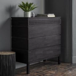 Ashton And Barrow Furniture Ashram 4 Drawer Chest Of Drawers - Black Mango Wood