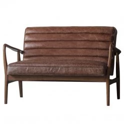 Ashton And Barrow The Leyland Mid-Century Style 2 Seater Sofa - Distressed Brown - Leather