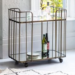 Ashton And Barrow Veronica Retro Drinks Trolley With Glass Shelves - Art Deco Inspired - Bronze/Champagne