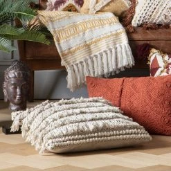 Ashton And Barrow Cream Hygge Boho Fringe Tassel Cushion (45x45cm) Soft Furnishings