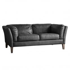 Ashton And Barrow The Edward - Vintage Ebony Leather 2 Seater Sofa - Dark Grey Furniture