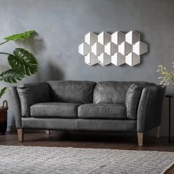 Ashton And Barrow The Edward - Vintage Ebony Leather 2 Seater Sofa - Dark Grey Furniture