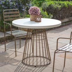 Ashton And Barrow NEW IN! Ashton White Concrete Bistro Table With Bronze Cage Frame