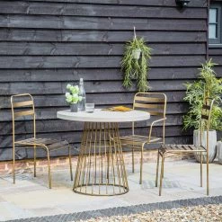Ashton And Barrow NEW IN! Ashton White Concrete Bistro Table With Bronze Cage Frame