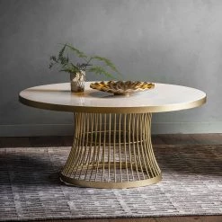 Ashton And Barrow Furniture Pickton Marble Coffee Table With Cage Leg - White/Gold