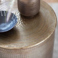 Ashton And Barrow Asha Embossed Metal Side Table - Antique Brass