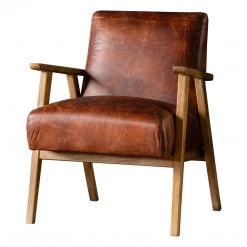 Ashton And Barrow Furniture The Leyland Mid-Century Style Armchair - Antique Tan-Brown - Leather