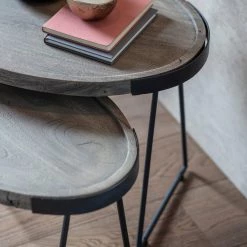 Ashton And Barrow Denton - Nest Of 2 Tables - Black Metal & Solid Wood - 650x450x500mm NEW IN!