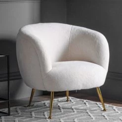 Ashton And Barrow Alesund - Faux Sheepskin Tub Chair With Gold Legs - Cream Furniture