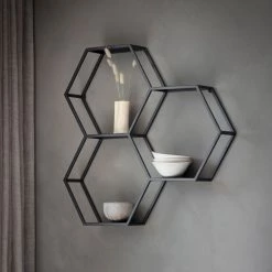 Ashton And Barrow NEW IN! Honeycomb Hexagon Metal Wall Storage Shelf - Matt Black