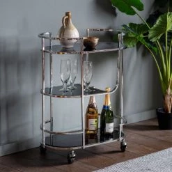 Ashton And Barrow Canterbury Drinks Trolley With Glass Shelves - Art Deco Inspired - Black/Silver NEW IN!