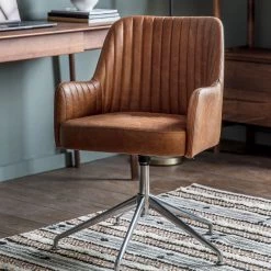 Ashton And Barrow NEW IN! Baxter - Sumptuous Swivel Chair In Vintage Brown Leather