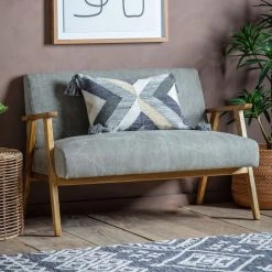 Ashton And Barrow The Leyland Mid-Century Style 2 Seater Sofa - Pebble Grey - Linen