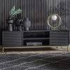 Ashton And Barrow Furniture Roton Reeded Door Media Unit - Black Mango Wood & Gold