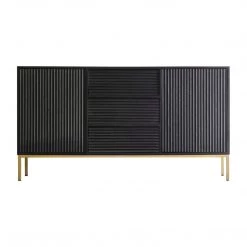 Ashton And Barrow Roton Reeded Door Sideboard - Black Mango Wood & Gold