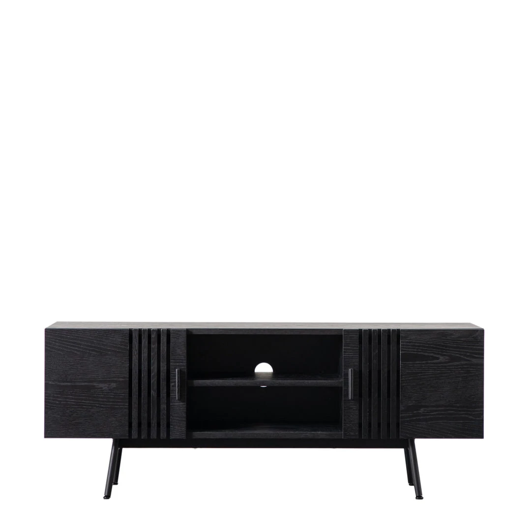 Ashton And Barrow Holsten Modern Slatted Media Unit - Black Oak 3 Ashton And Barrow Holsten Modern Slatted Media Unit - Black Oak