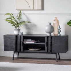 Ashton And Barrow Holsten Modern Slatted Media Unit - Black Oak