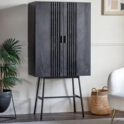 Ashton And Barrow Holsten Modern Slatted Drinks/Cocktail Cabinet - Black Oak Furniture