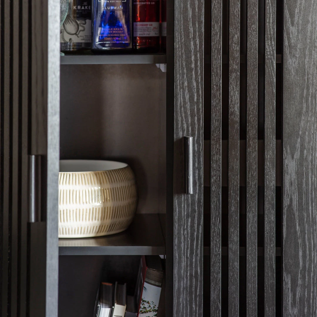 Ashton And Barrow Holsten Modern Slatted Drinks/Cocktail Cabinet - Black Oak Furniture 2 Ashton And Barrow Holsten Modern Slatted Drinks/Cocktail Cabinet - Black Oak Furniture