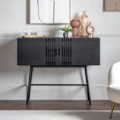 Ashton And Barrow Holsten Modern Slatted Sideboard - Black Oak Furniture