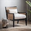 Ashton And Barrow 'Nahomi' Colonial Style Black Timber & Rattan Accent Chair - Cream Cushions