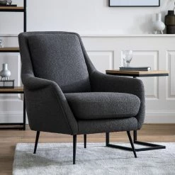 Ashton And Barrow The Brooklyn Boho Chic Armchair - Charcoal Grey - Textured Linen Furniture