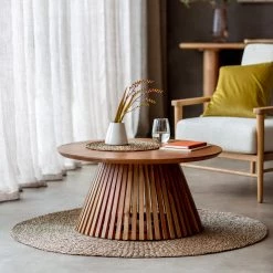 Ashton And Barrow Furniture Brook - Modern Slatted Round Coffee Table - Acacia Wood