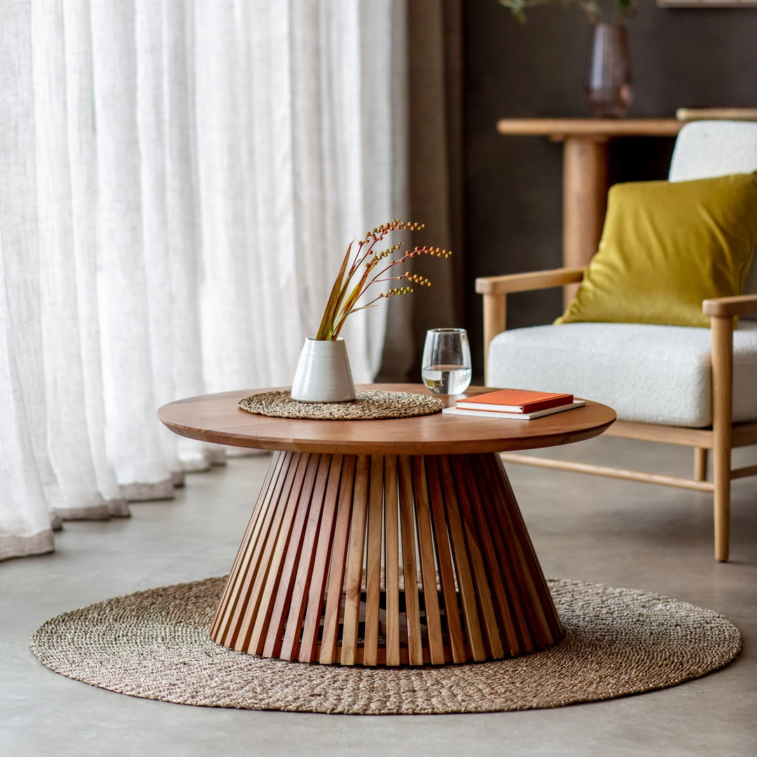 Ashton And Barrow Furniture Brook - Modern Slatted Round Coffee Table - Acacia Wood 1 Ashton And Barrow Furniture Brook - Modern Slatted Round Coffee Table - Acacia Wood