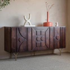 Ashton And Barrow Croft Geometric Solid Wood Sideboard - Brown Mango Wood Furniture