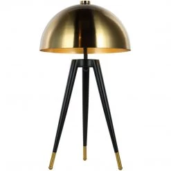 Ashton And Barrow Lighting Modern Brass Dome Table Lamp With Matte Black Tripod Legs - (62cm)