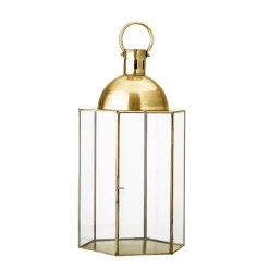 Bloomingville Gold Glass Case Lantern - Party Outdoor Decor