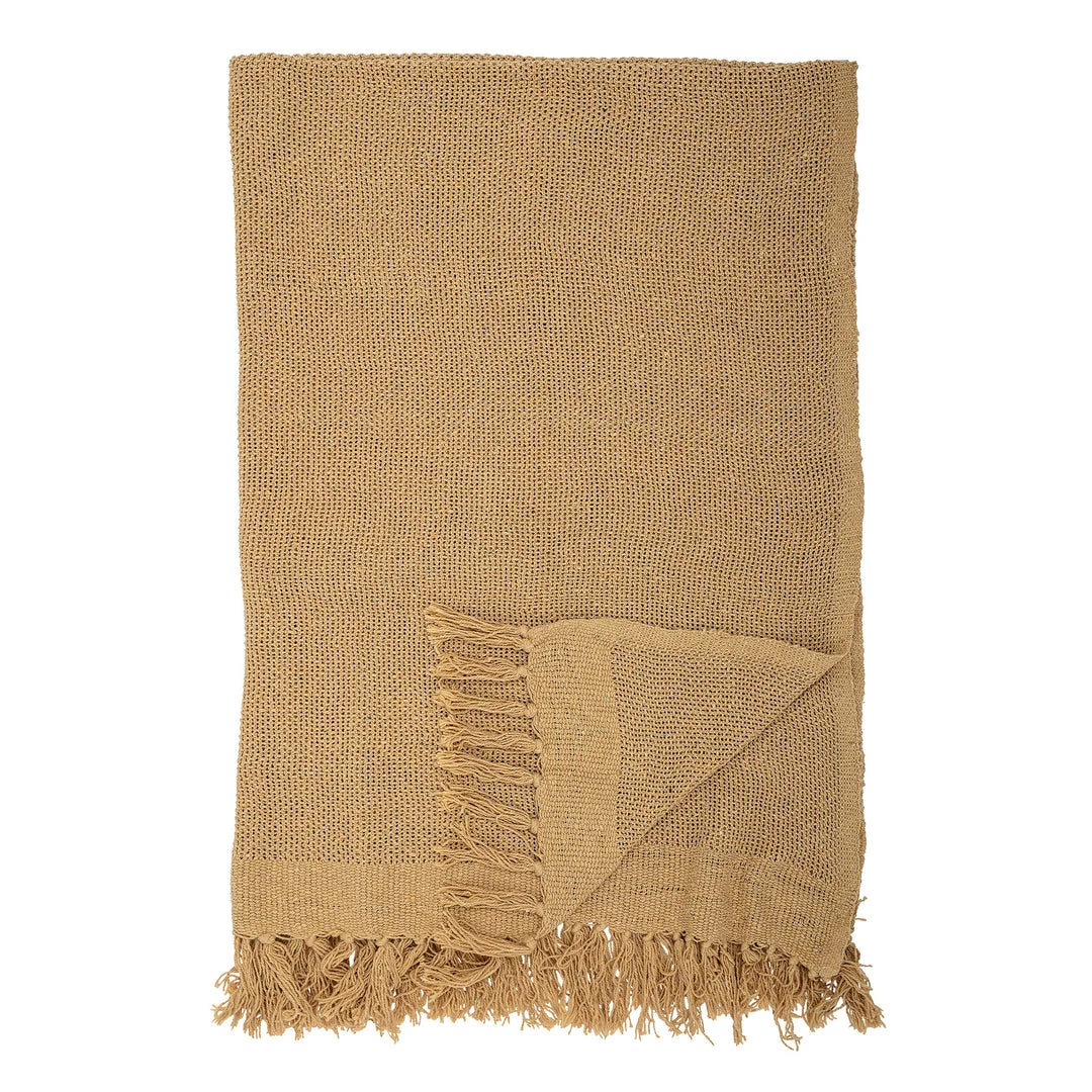 Bloomingville Soft Furnishings Mustard Hidayah Fringed Throw - Eco Cotton - Indoor/Outdoor 1 Bloomingville Soft Furnishings Mustard Hidayah Fringed Throw - Eco Cotton - Indoor/Outdoor