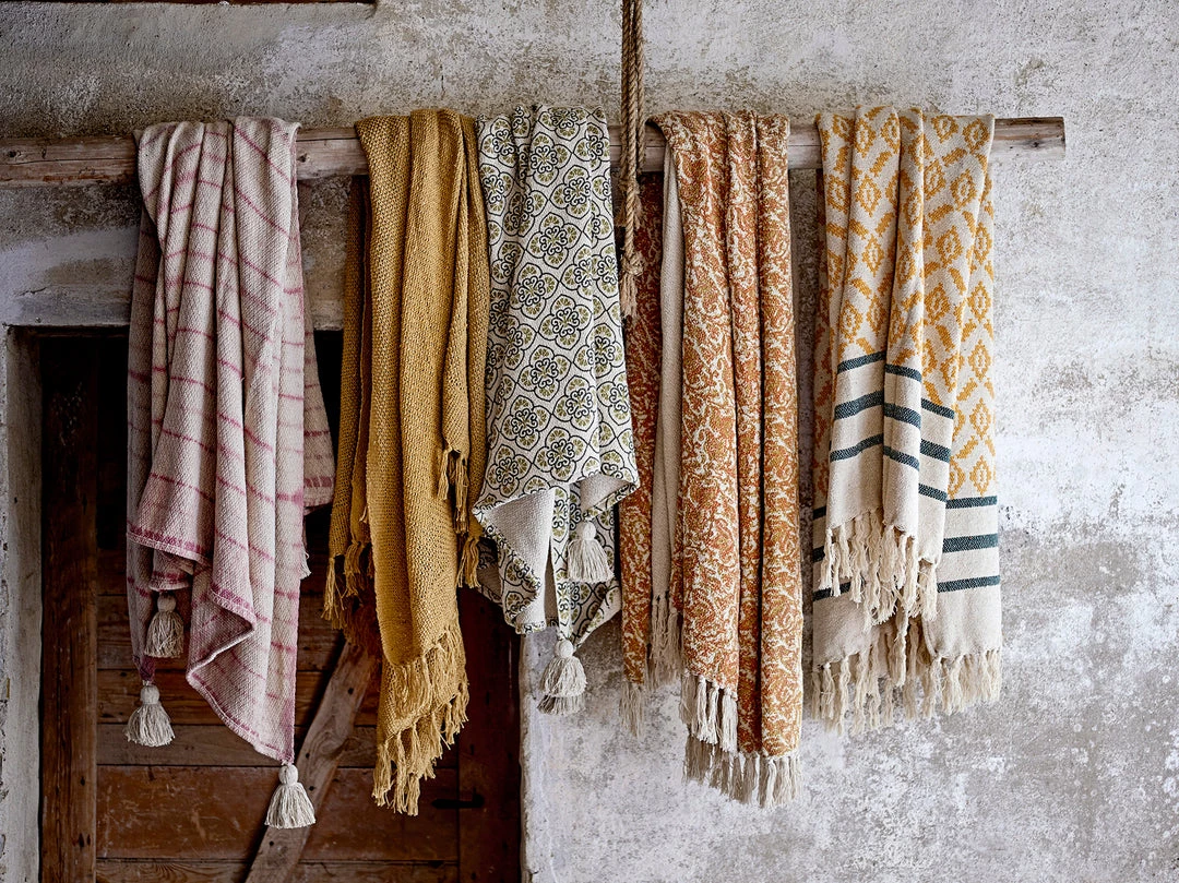 Bloomingville Soft Furnishings Mustard Hidayah Fringed Throw - Eco Cotton - Indoor/Outdoor 2 Bloomingville Soft Furnishings Mustard Hidayah Fringed Throw - Eco Cotton - Indoor/Outdoor