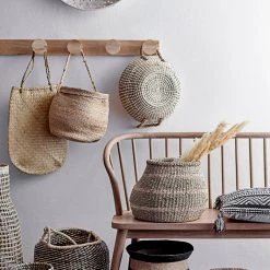 Bloomingville Modern Boho Seagrass Basket, Neutral & Black