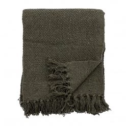 Bloomingville Green Rocko Bottle Fringed Throw - Eco Cotton - Indoor/Outdoor Soft Furnishings